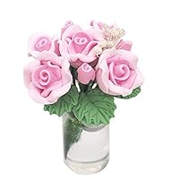 Binory Mini Green Plant Rose in Pot for 1/12 Dollhouse Furniture,Fashion Modern Design Miniature Fairy Garden Accessory Kids Pretend Toy,Creative Birthday Handcraft Gift(Pink)