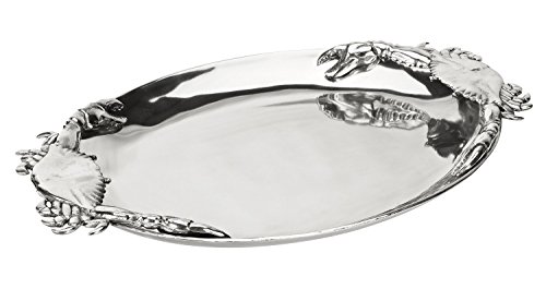 Arthur Court Designs Aluminum Crab Oval Platter Food Serving Bar Costal Theme Tarnish-Free 20 inch x 13.5 inch
