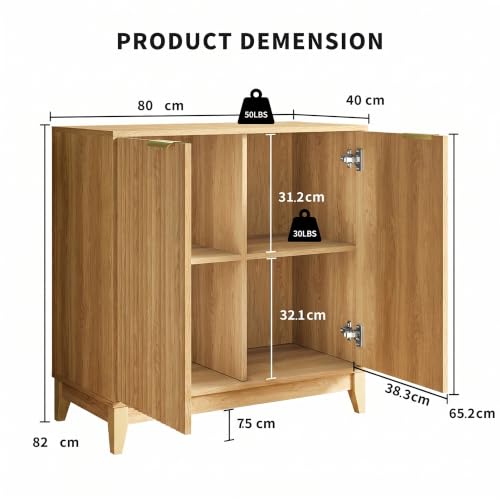 Cakhdry Credenza Bufetera con 2 Puertas, Alacena Pequeña para Cocina y Comedor, 80x40x82cm, Diseño Minimalista con Acabado de Madera Natural