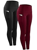 Neleus 2 Pack Tummy Control High Waist Running Workout Leggings,9017,Black,Red,US L,EU XL