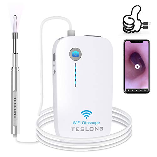 Wireless Otoscope, Teslong 3.9mm Ear Camera Digital Otoscope, 720P HD Ear Scope Camera with 6 LED Lights and Earwax Removal Tool for iPhone and Android Smartphone with Carrying Case