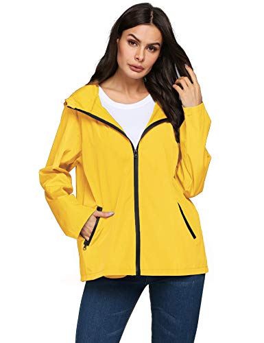 LOMON Rain Jacket Women Packable Pouch Lightweight Raincoat Travel Hiking (Yellow,S)