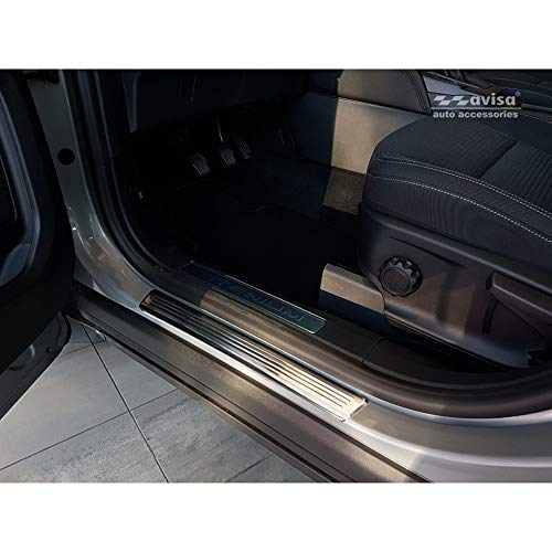 Avisa Stainless Steel Door sill protectors compatible with Ford Kuga III 2019-2024 & FL 2024- Lines - 4-pieces, Silver