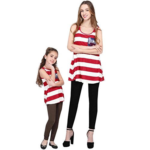 Nevera Momï¼†Me Baby Girls Blouse 4th of July Family Fashion Stars Striped Print T-Shirt (M, White)