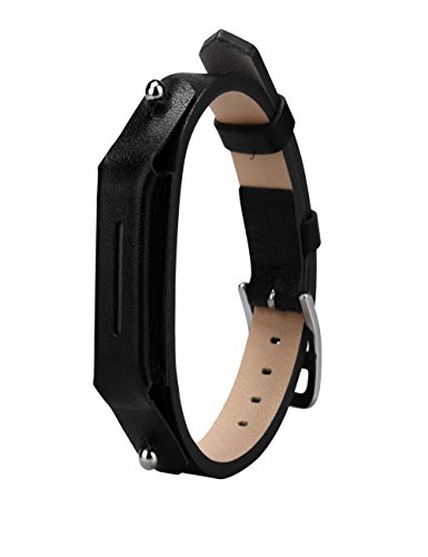 Dreaman Luxury Leather Watch band Wrist strap For Fitbit Flex 2 Smart Watch (Black)