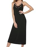 Ekouaer Sexy Full Slip Lingerie Womens V-neck Chemise Sleepwear Lace Trim Nightgown
