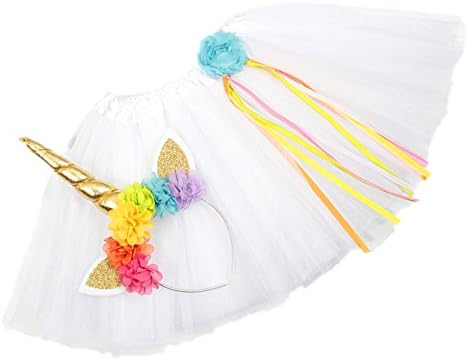 Nishine Tutu Skirt Dress + Unicorn Horn Headband Set Kids Birthday Photo Props Outfit