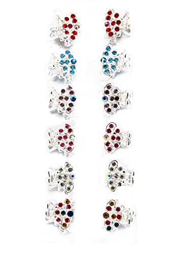 Yeshan Pack of 12pcs Butterfly Mini Claw Clip,with Rhinestone and Crystal Beaded Jaw Hair Clip,silver