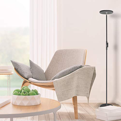 LED Torchiere Floor Lamp 20W with Super Bright Light,Adjustable Tall Standing Pole Light, Remote Control Uplight Floor Lamp for Reading, Living Room, Bedroom, Office (Black)
