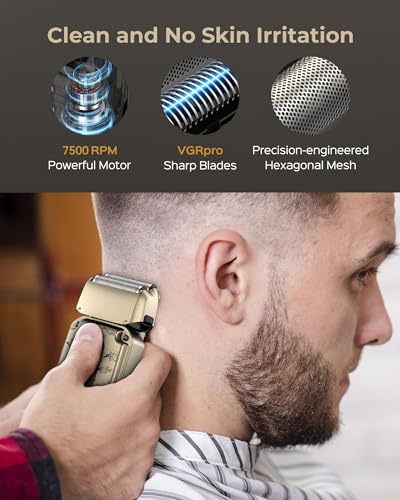 VGRPRO Hair Clipper & Trimmer Set for Men Professional, Waterproof Electric Razor Foil Shaver for Men Face Beard, Cordless for Hair Cutting, 4-Speed Setting, LED Battery Display, Barber or Home Use