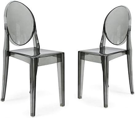 Homebeez Ghost Style Side Chairs, Dining Chair, Set of 2 in Clear Gray