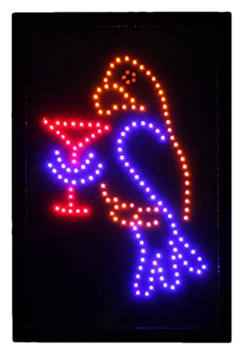 12 Inch by 18 Inch Parrot With Cocktail LED Sign by Wii