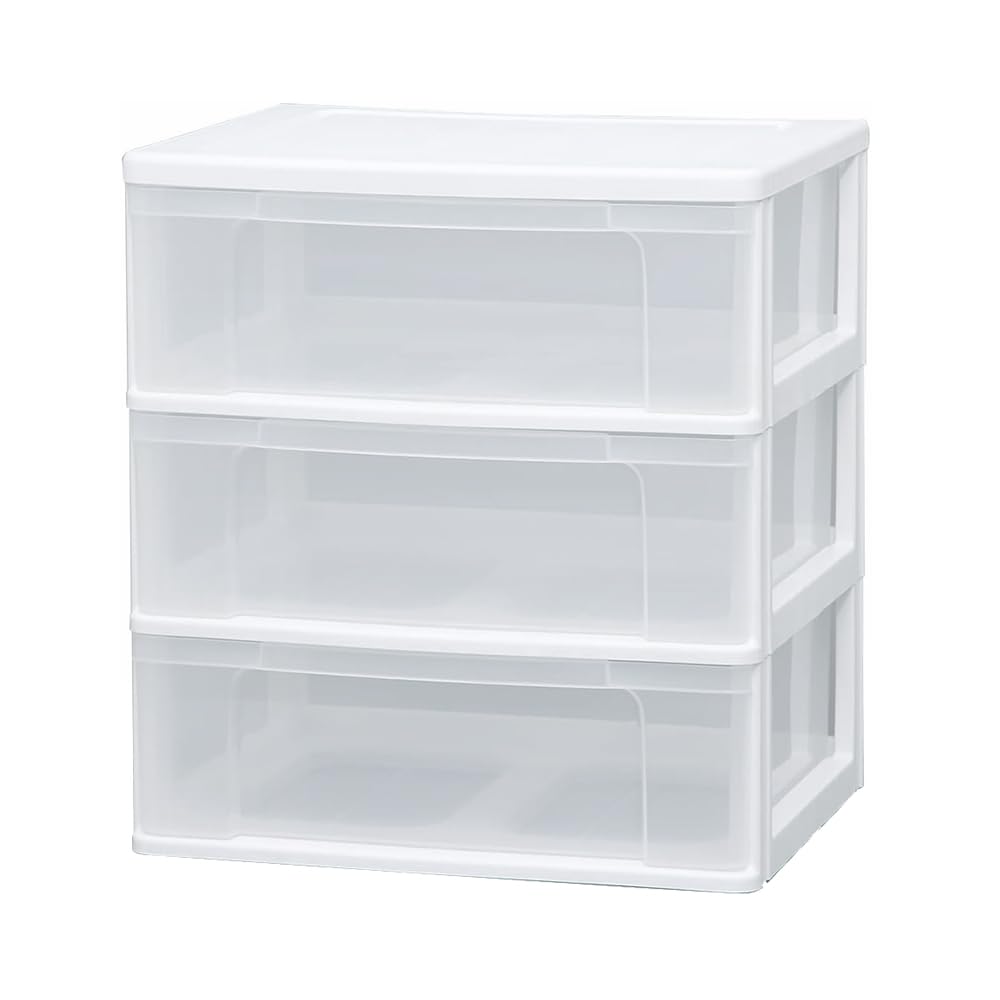 アイリスオーヤマ チェスト 3段 届いてすぐ使える完成品 ワイド 日本製 幅63×奥行50×高さ69cm ホワイト/クリア 白 プラスチック N653 組立不要商品画像