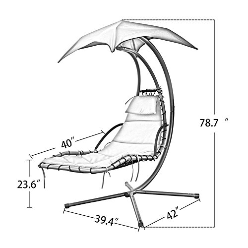 PatioPost Outdoor Hanging Chaise Lounger Chair Swing Hammock Arc Stand Air Porch Canopy, Orange Red