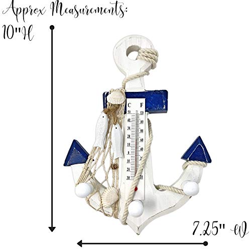 BANBERRY DESIGNS Anchor Decor - Nautical Themed Decorative Wood Anchor Wall Ornament with Thermometer Temperature Gauge…
