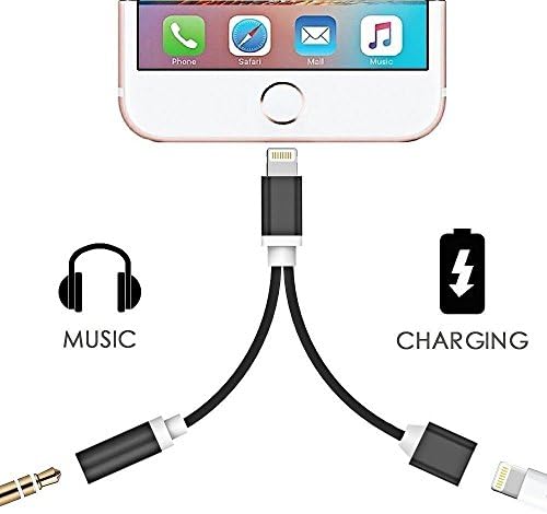 2 in 1 Lightning iphone 7 / 7 plus Adapter Charge and Headphone 3.5mm Audio Jack Splitter(black)