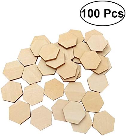 SUPVOX 100PC 25MM Wooden hexagonal pieces ornaments wooden shapes embellishment diy crafts decorations for wedding birthday christmas