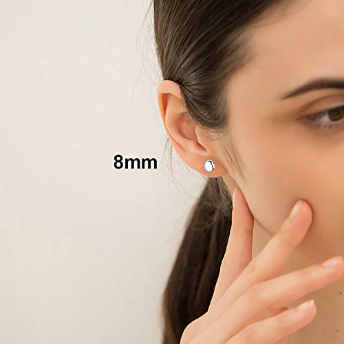 White Gold Plated Sterling Silver Dot Stud Earrings 3mm-8mm Options, Flat Round Disc Studs Hypoallergenic Jewelry (8mm) - Thumbnail 2