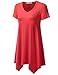 URBANCLEO Womens Short Sleeve V-Neck Tunic Top Long T-Shirt Coral XLarge