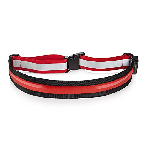 Samdo USB Rechargeable Running Band - 2 in 1 Security LED Band Reflective Belt - Adjustable High Visibility Belt for jogger, Runner, Cyclist (Red)