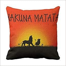 Oitoere 18 x 18 Inches Decorative Cotton Linen Square Throw Pillow Case Cushion Cover Hakuna Matata Lion King Design