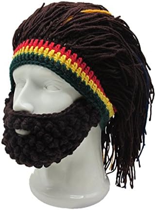 ZGZY Beard Hat Beanie Knit Original Barbarian Warrior Halloween with Viking Horns Bearded Caps Windproof for Men & Women Tentacle Crochet motorcycle ski mask Skull Cap Punk (1)