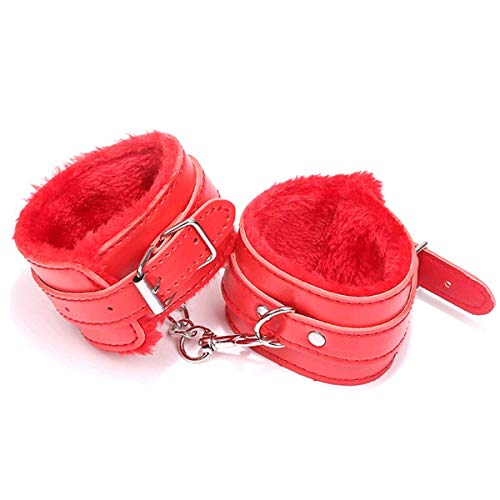 Leather Handcuffs Set Adjustable Handcuffs Whip Wristbands Bracelets with a Tassels, Multipurpose, Red