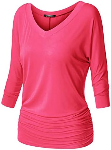 NINEXIS Womens V-Neck 3/4 Sleeve Drape Dolman Top