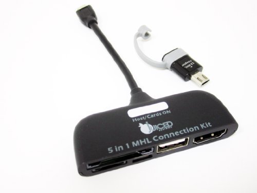 Juiced Systems 5 in 1 MHL Adapter - Supports MHL/USB Host/SDHC/MicroSDHC/Micro USB Power - HTC ONE X, S2, S3, Note, Note II, Galaxy Nexus, LG Nexus 4, Galaxy S4 - Ships with 11 Pin Adapter!