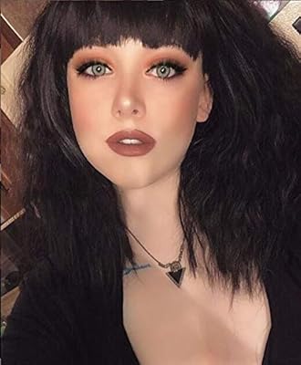 Enilecor Short Fluffy Bob Kinky Straight Hair Wigs With Bangs