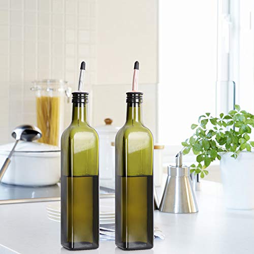 Olive Oil Dispenser Bottle - 2 Pack of 17oz Glass Olive Oil Bottles with Easy Pour Spout Set - Oil and Vinegar Cruet Set with Food Grade Funnel Drip-Free Olive Oil Carafe Decanter for Kitchen