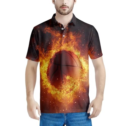 HUGS IDEA Fire Basketball Mens Golf Shirt Fashion
