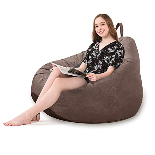 MFTEK Bean Bag Chair Cover Only, Large Washable Memory Foam Furniture Bean Bag Replacement Cover with Wash Bag, Without Bean Filling, 43.3''×43.3''×47.2'' (Chocolate)