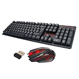 Wireless Mouse Keyboard Combo for PC, Waterproof with Long Battery Life for Tablet Desktop Laptop Mac PC Computer Smart TV (Blace&Red) Nano Receivers In The Mouse Near The Mouse Battery