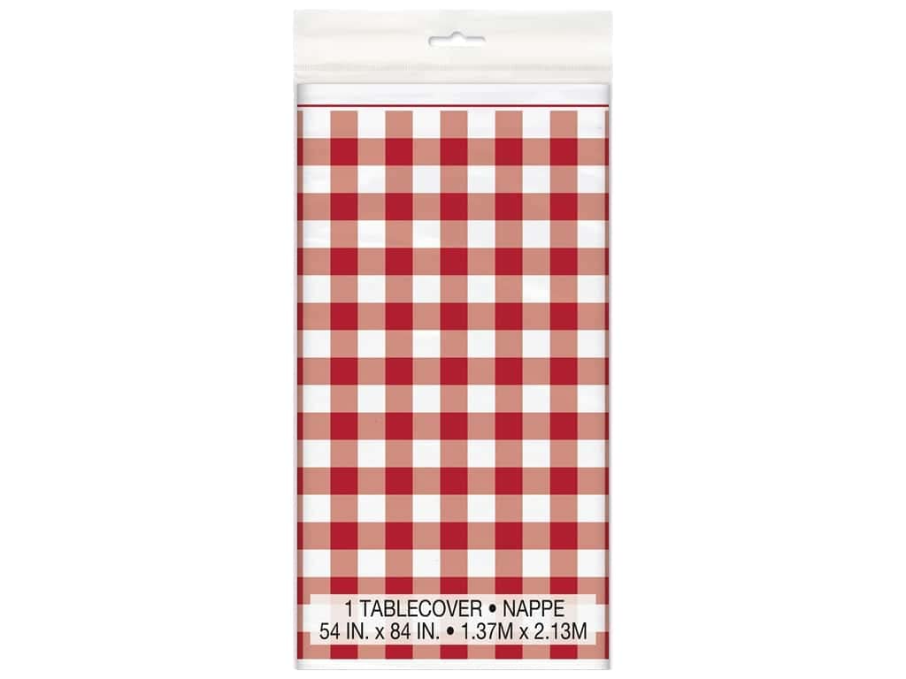Red Gingham Rectangular Plastic Table Cover (137cm x 213cm) - Perfect for Parties, Picnics & Events - 1 Pc