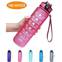 Venture Pal 32oz Leakproof Tritran BPA Free Water Bottle with Motivational Time Marker & Straw to Ensure You Drink Enough Water Throughout The Day for Fitness,Gym and Outdoor Sports-Pink