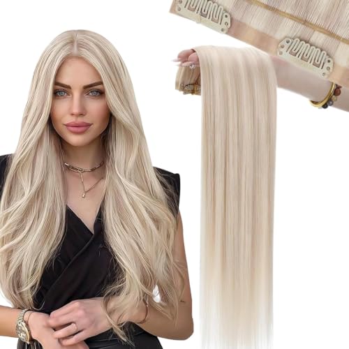 Moresoo Ash Blonde Clip in Hair Extensions