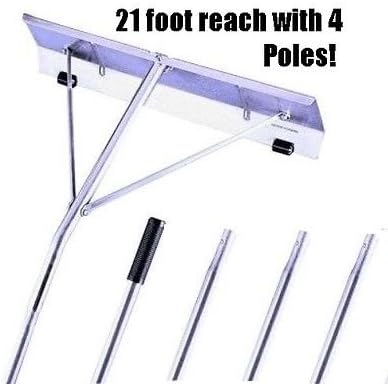 Garelick 89421 21 foot Aluminum Roof Snow Removal Rake - 24" x 7" w Rollers