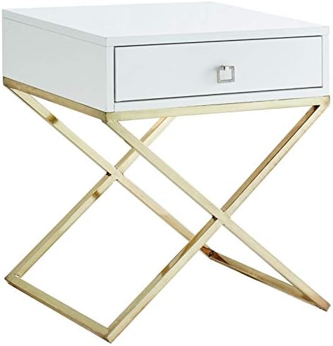 Posh Living Brianna White Lacquer Finish Nightstand - Chrome Legs