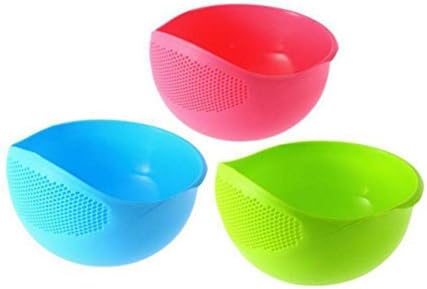 OM STAR Plastic Washing Bowl and Strainer (Multicolour) - Pack of 3