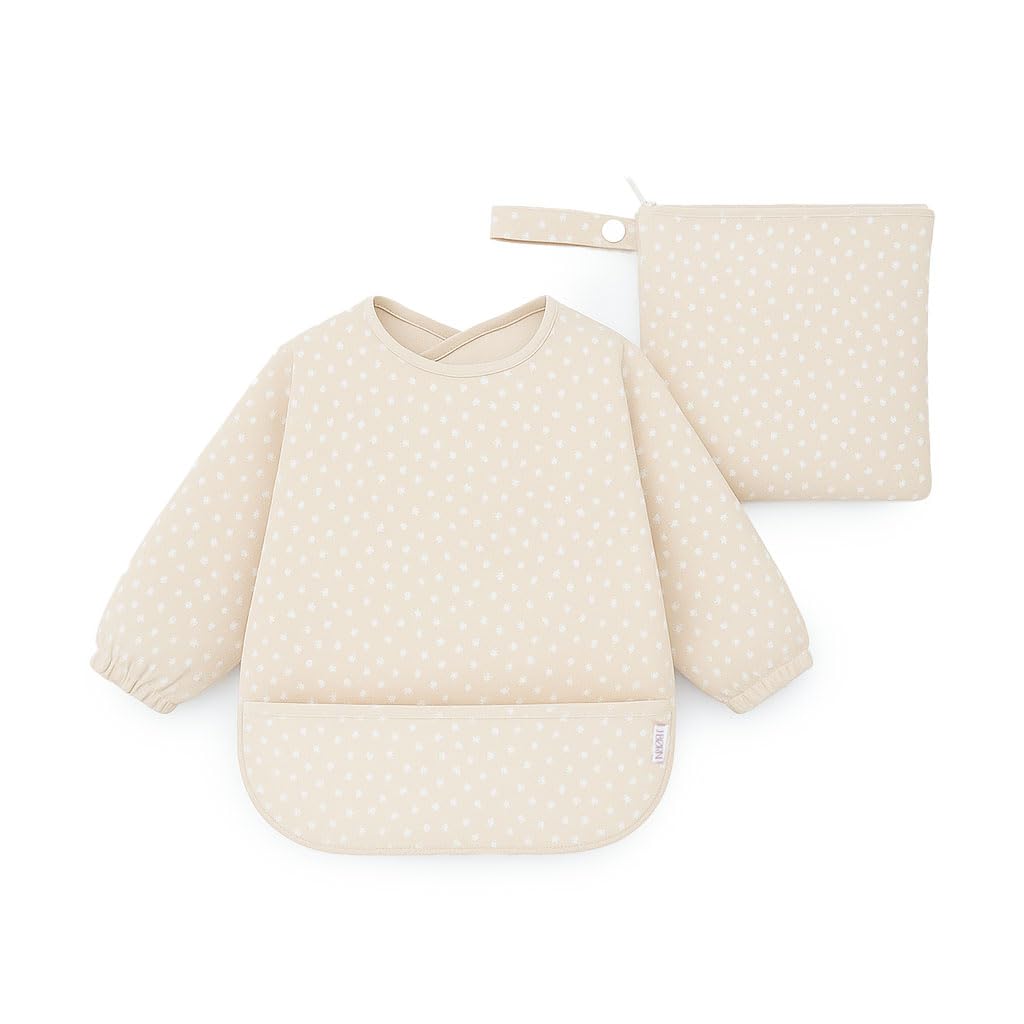 J.Børn BLW Long Sleeve Baby Feeding Bib 6-12M - Waterproof Coverall Weaning Bibs + Free Matching Storage Bag for Baby Led Weaning (Confetti)