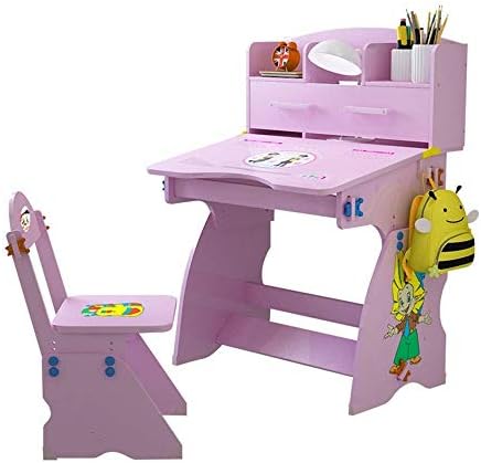 LMCLJJ Children Desk and Chair Set Kids Study School Adjustable Height Table with Storage