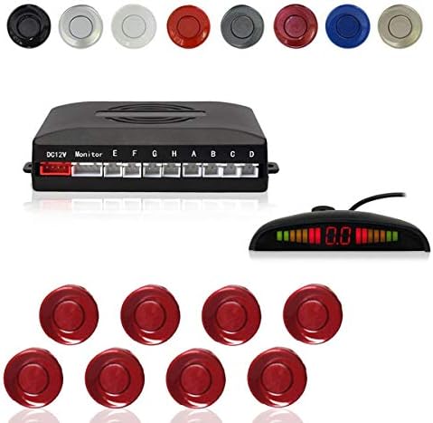 Auto Car Backup Reverse Radar System Kit with 8 Parking Sensors Distance Detection + LED Distance Display + Sound Warning - Deep Red