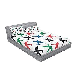 Lunarable Airplane Fitted Sheet & Pillow Sham