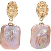 Women Gold Hoop Baroque Freshwater Pearl Earrings Purple 18K Gold Plated Earrings S925 Jewelry Christmas Birthday Gift Valentine Gift for Her