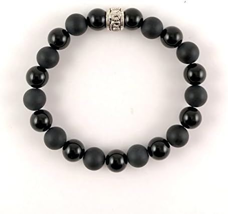 Mens Womens Onyx Stone Fashion Writsband, Matte Black and Black 8mm Bead Unisex Stretch Bracelet Bangle