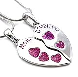 Mom Daughter Heart Necklace Pendant Charm Engraved Mother's Day Jewelry Gift for Mom