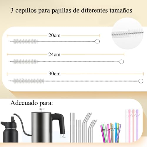 WINCHEERS Kit de 5 Cepillos Limpiabotellas 5 en 1 - Cepillo para Botellas con Mango Largo - Incluye 3 Cepillos para Pajillas, Cepillo para Tetinas Extraíble y Cepillo Detallador para Ranuras de Tapas