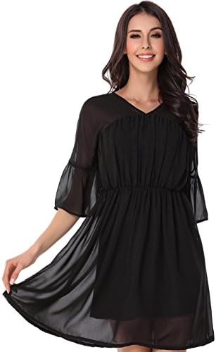 Tara Seagull Women's Casual Plain Simple T-shirt Loose Flared Dress XL Black
