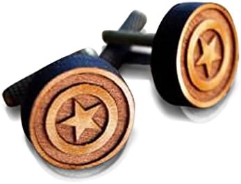 Wooden Cufflinks Famous Games Heroes - Wood Cufflinks, Wedding Cuff Links, Groom Cufflinks, Mens Engraved Cufflinks, Groomsmen Personalized Gift (Captain America)